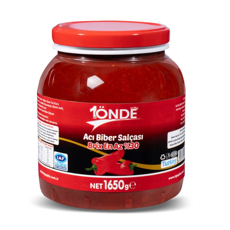 1Önde 1650 gr Pet Kavanoz Acı Biber Salçası